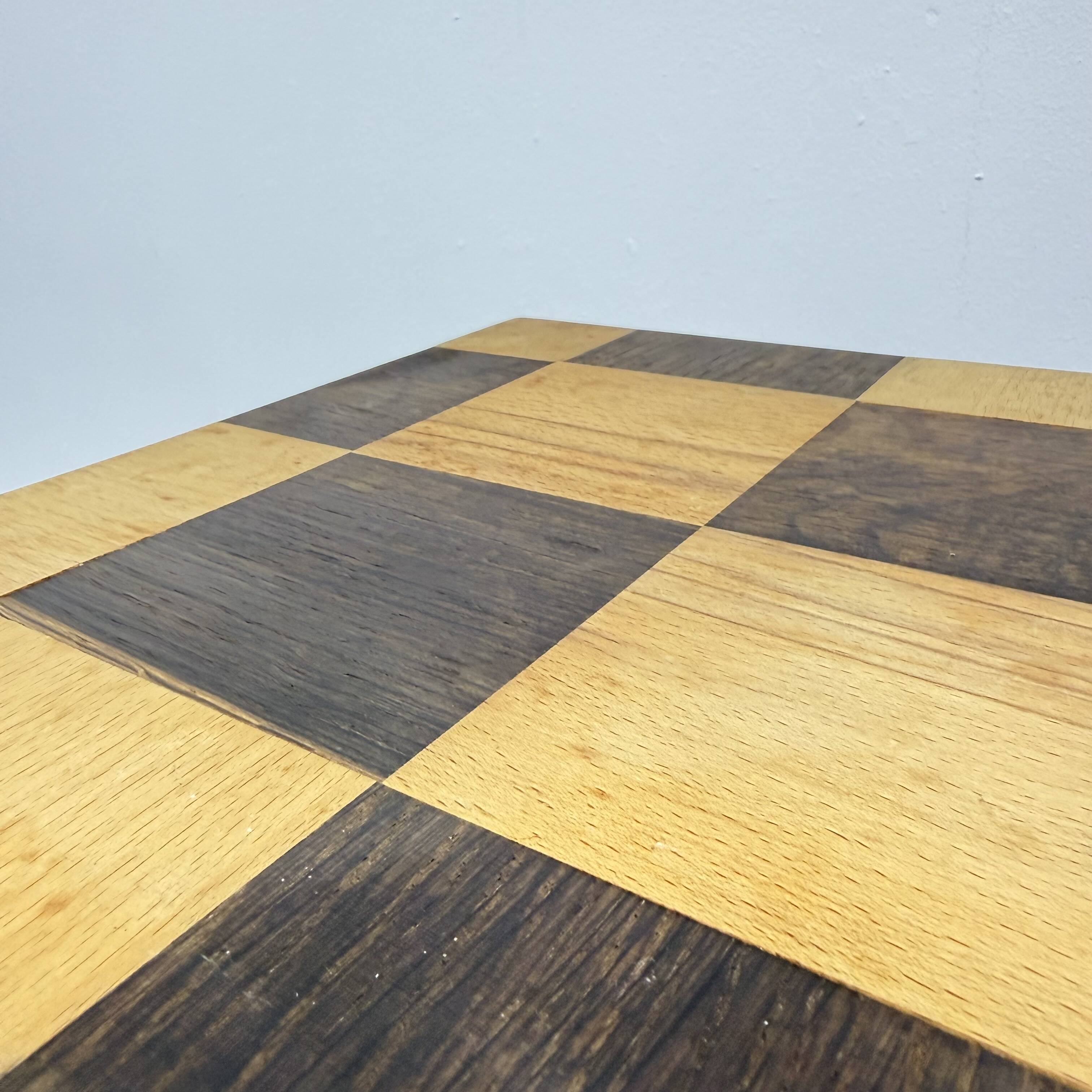 Vintage solid wooden side table chess style , 1970s