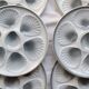 6 vintage Moulin des Loups earthenware oyster plates in shades of blue and grey