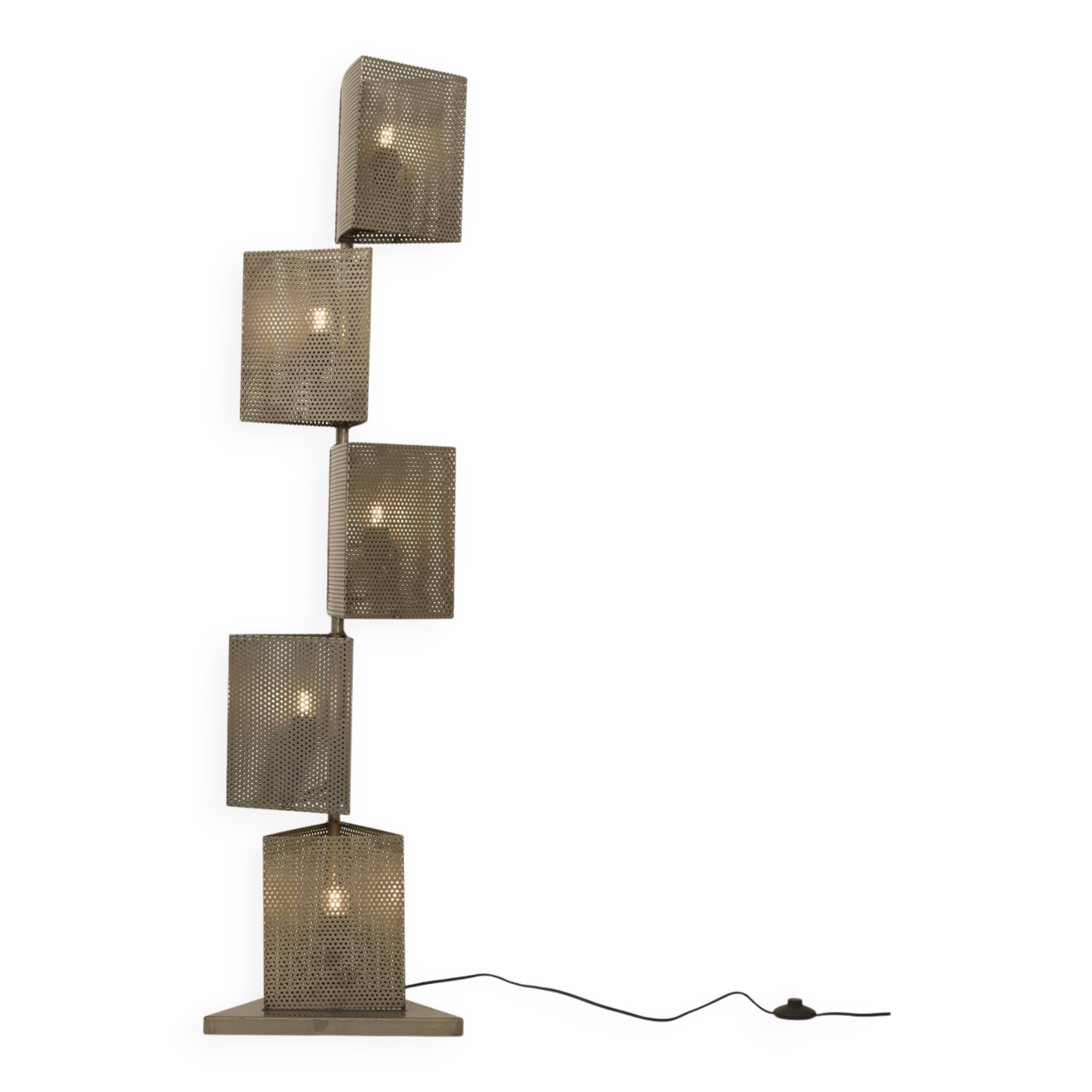 Lampadaire 5 feux mobiles Moderniste en métal perforé Circa 1980