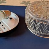 Antique large ceiling light in molded pressed glass.