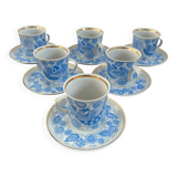 Coffee and tea set, vintage, stylized bird decor, retro, design, blue