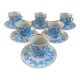 Coffee and tea set, vintage, stylized bird decor, retro, design, blue