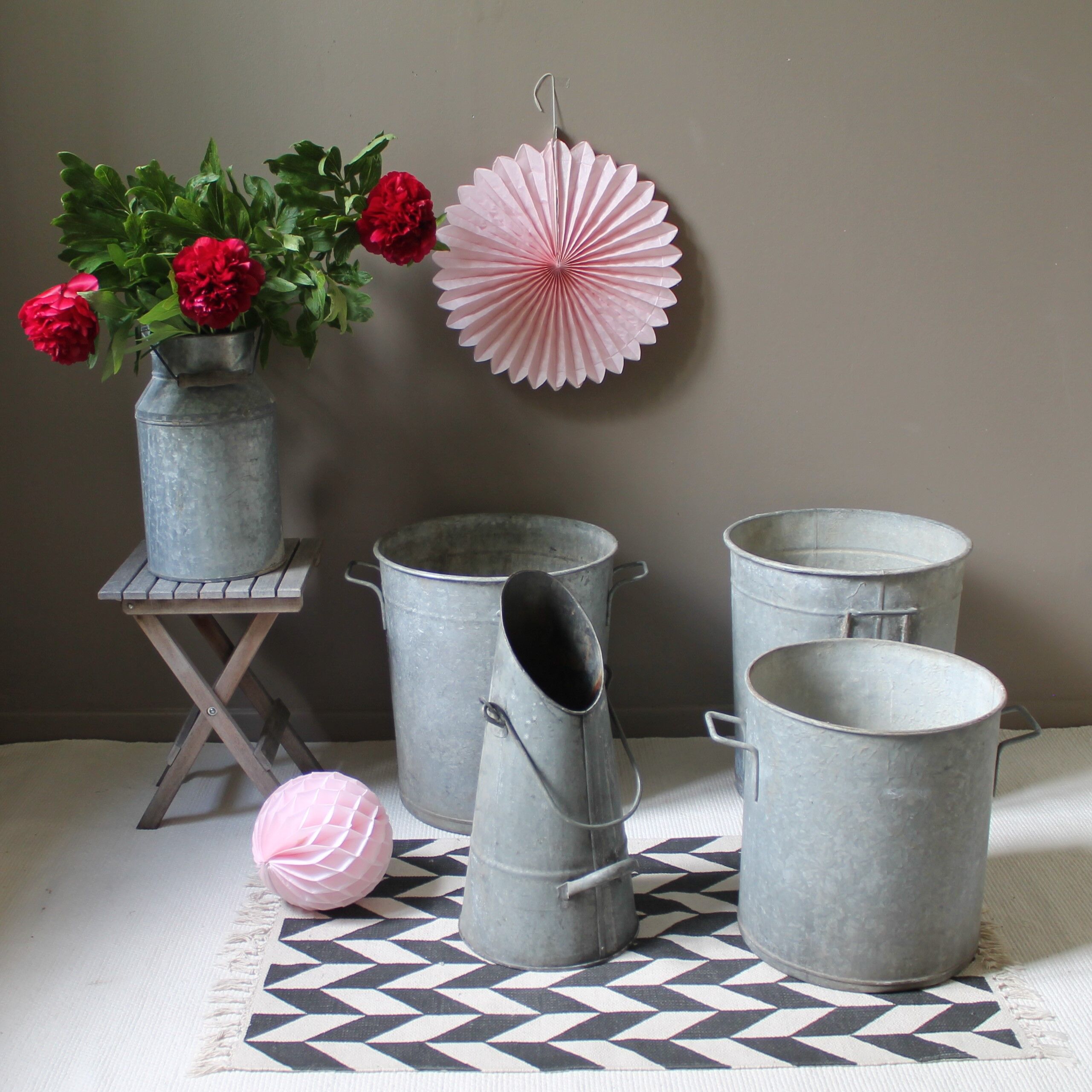 Seau à charbon vintage en zinc