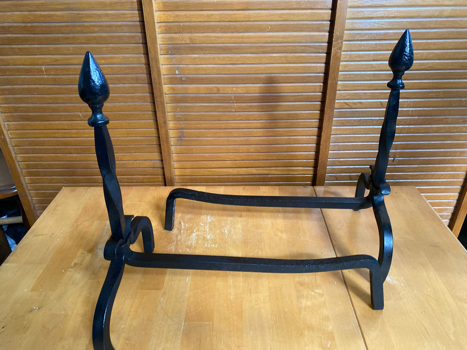 Pair of Fireplace Chenets Cast Iron Pointed 19th Century Vintage