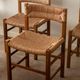 Vintage set of six French mid-century dining chairs in wood and rush, 1960s