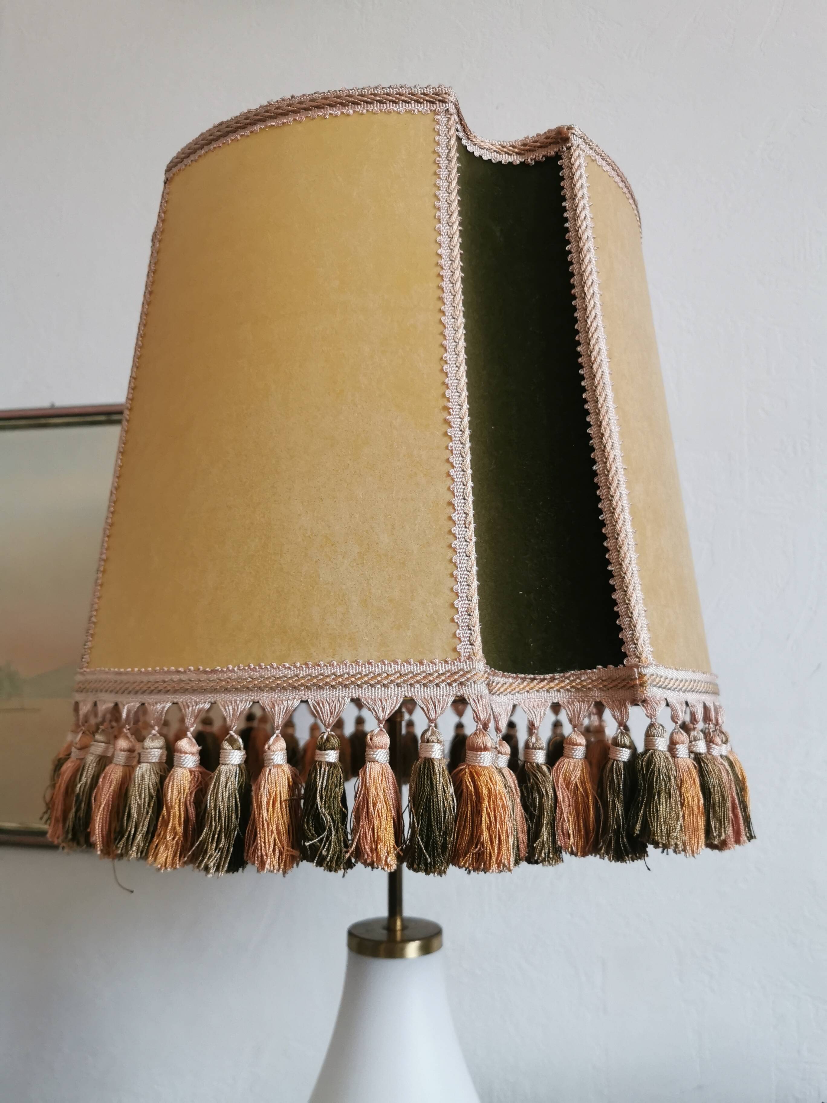 Large opaline and brass table lamp from the 60s