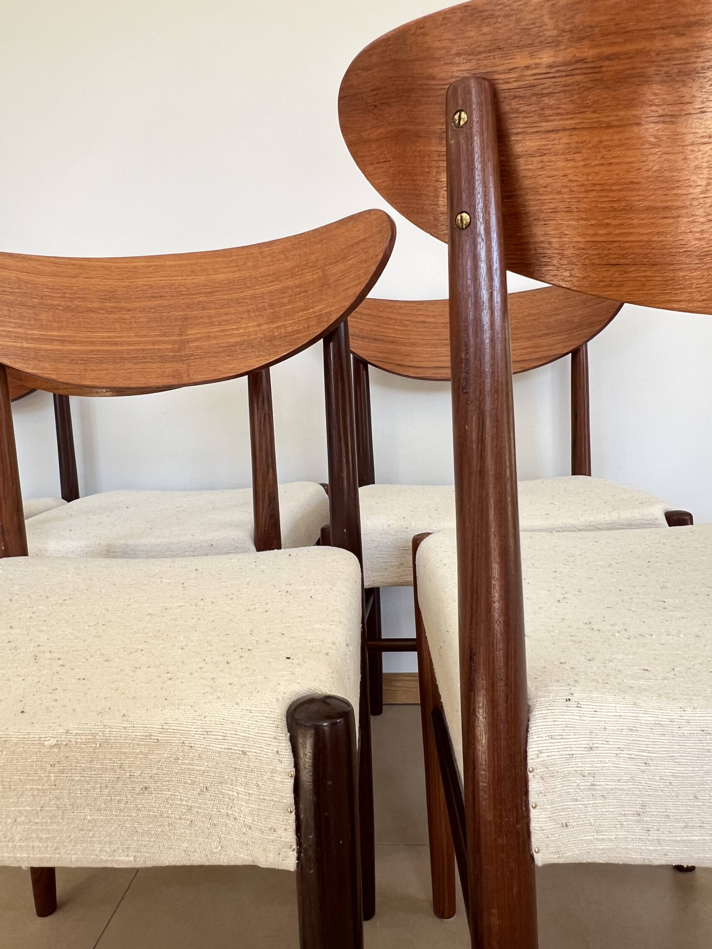Set of 6 Scandinavian style Danish teak upholstered chairs. 1960s