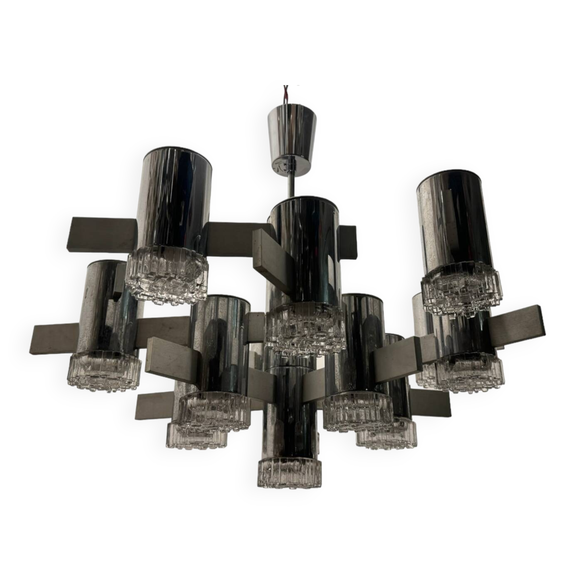 Italian Large Midcentury Chrome Chandelier 15 Lights