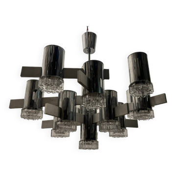 Italian Large Midcentury Chrome Chandelier 15 Lights