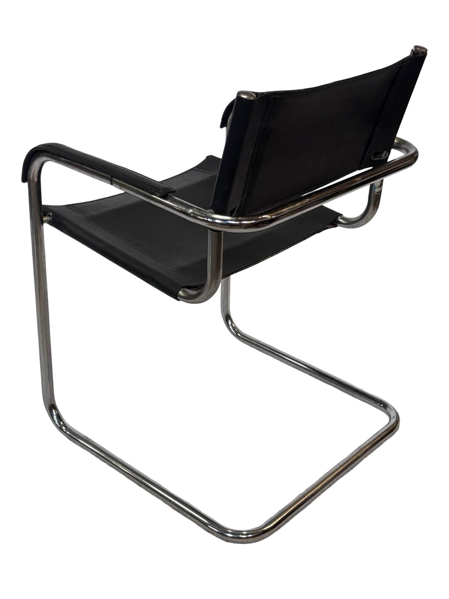 Set of 4 bauhaus cantilever chairs black leather and chrome design 80's