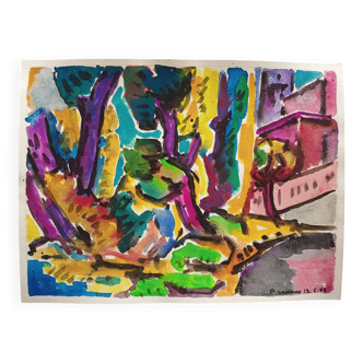 pierre Lacroux (1909- 1993) Gouache sur papier 24 x 32 cm - d8 1989 - (296)