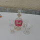 Service a liqueur composé d'une carafe et de 5 verres avec des etoiles ciselées, bouchon en forme de coeur a facettes vintage 1950