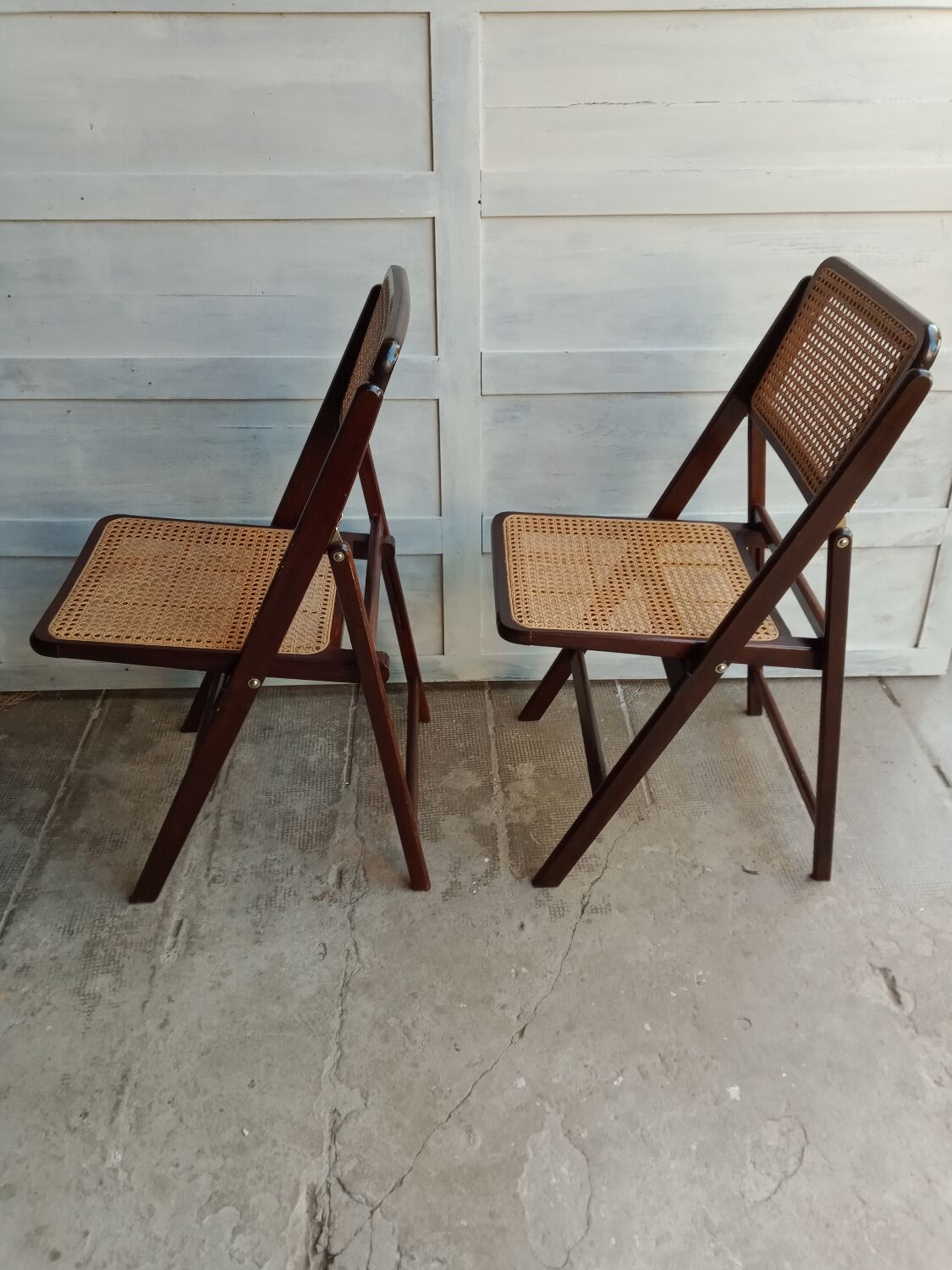 Vintage folding cane and wood chairs