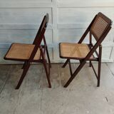 Vintage folding cane and wood chairs
