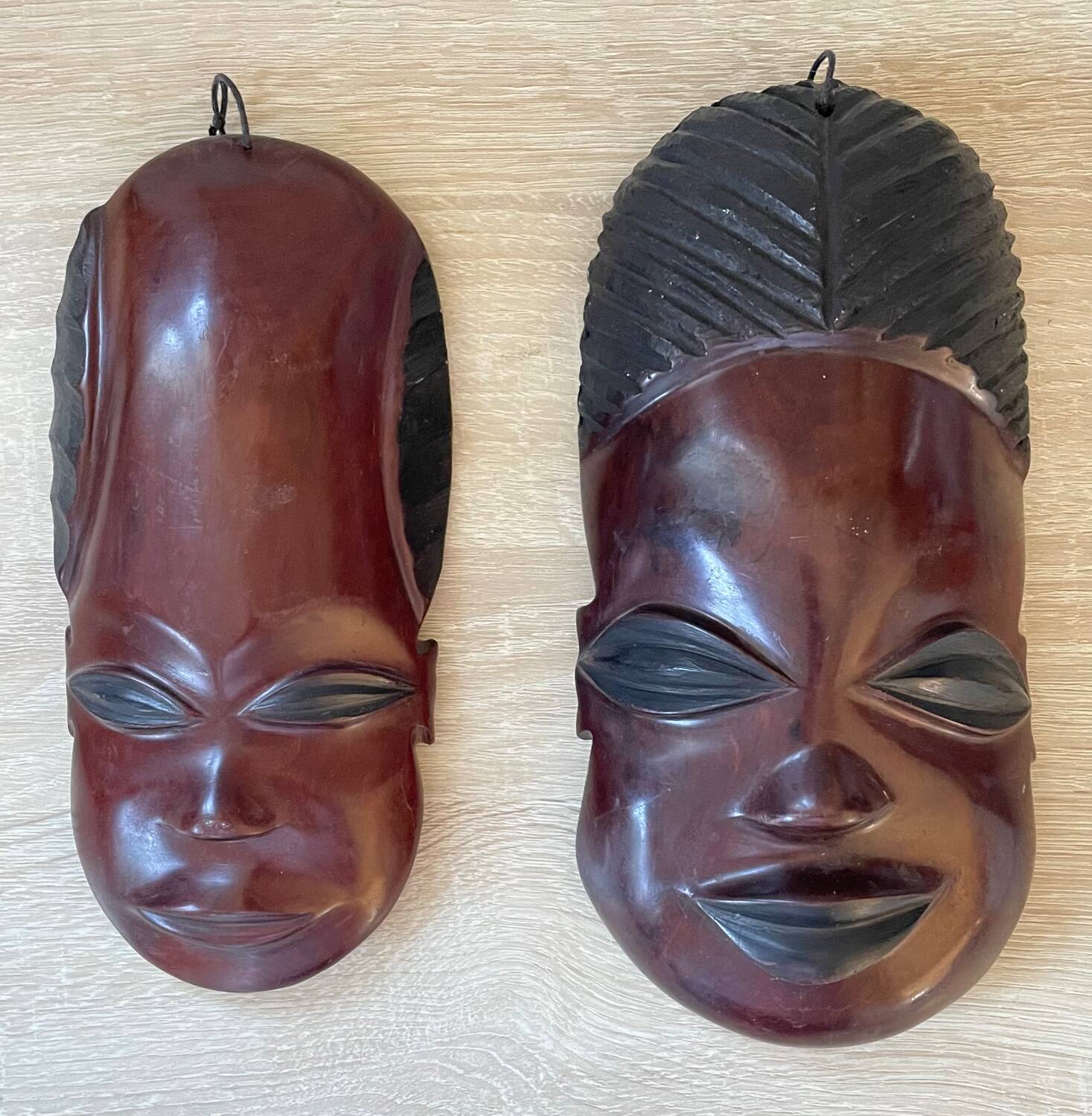 African masks in vintage ebony wood