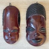 African masks in vintage ebony wood