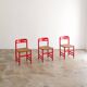Set of 3 Swedish dining chairs in red with papercord weaving