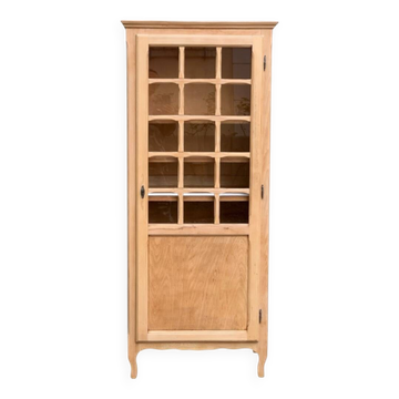 Parisian glass-fronted wardrobe, raw wood, 1960.