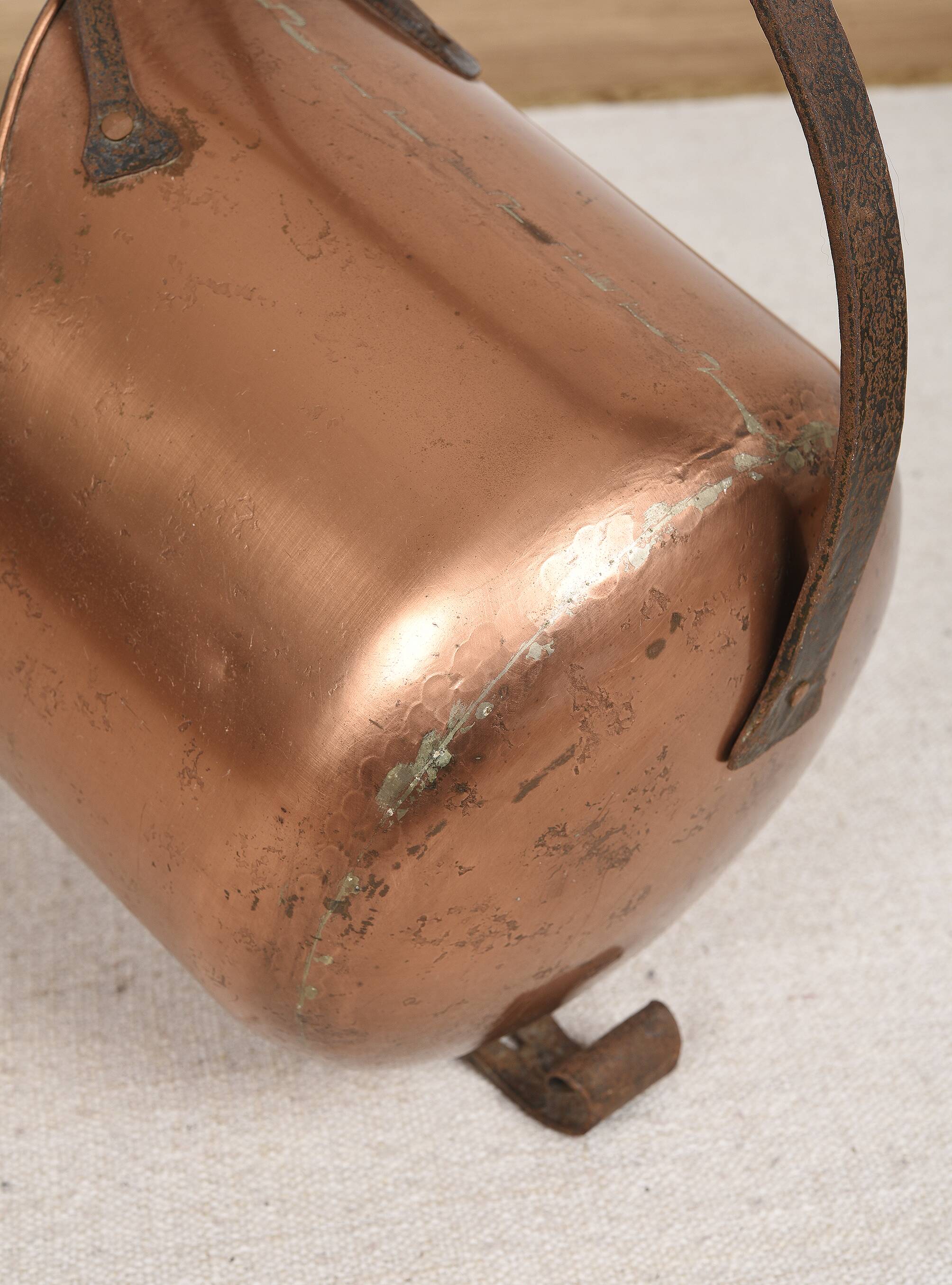 Antique copper bucket or log holder.