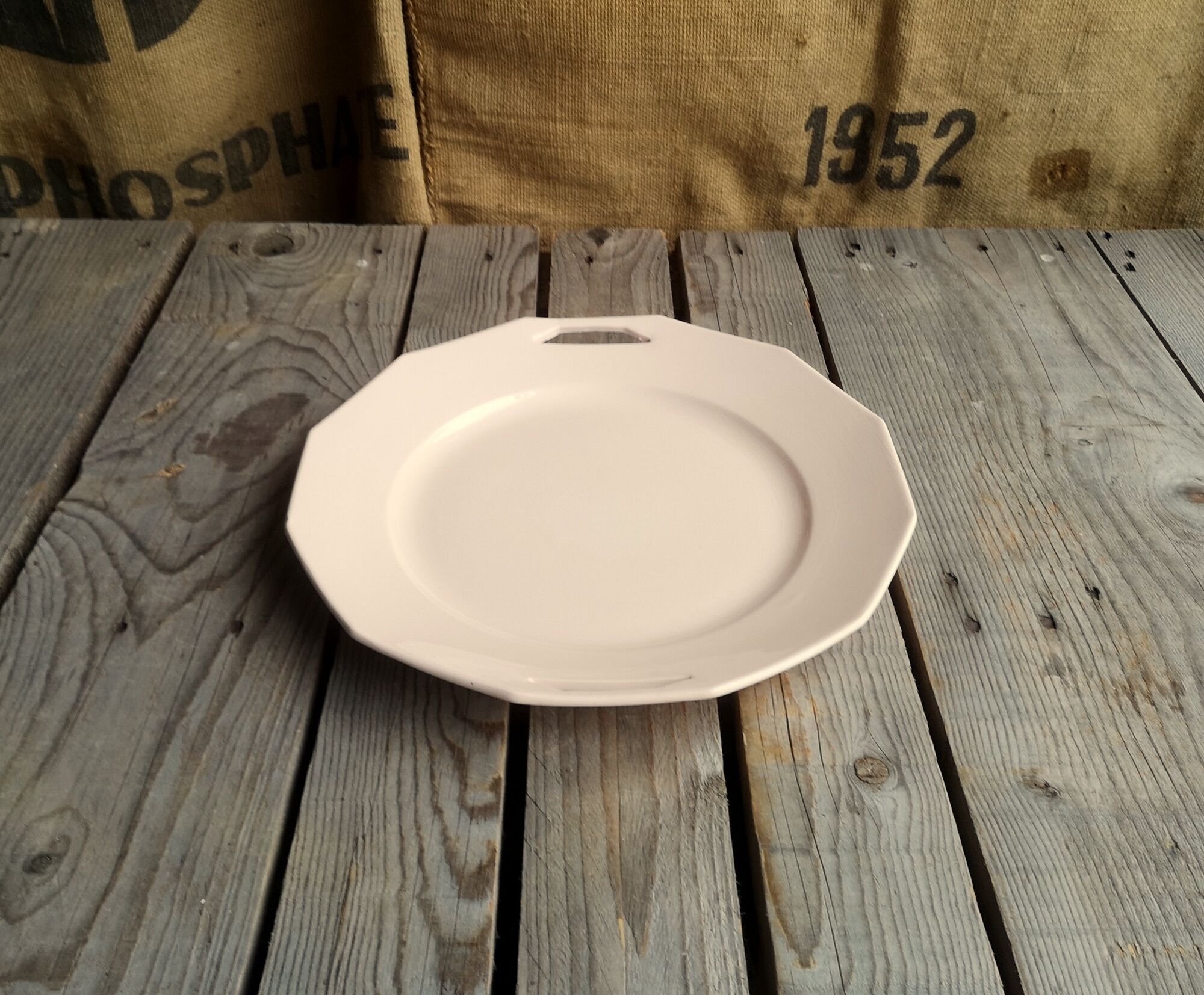 Ancient dish with anses in rose ceramics signed saint-amand