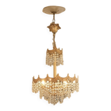 Post Art Deco 4-Tier Gold-Plated Brass & Crystal Chandelier – 1960s