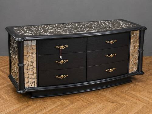 Commode époque Art Déco en bois laqué et mosaique de miroirs