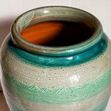 Ceramic vase scarified with gray-blue enamel