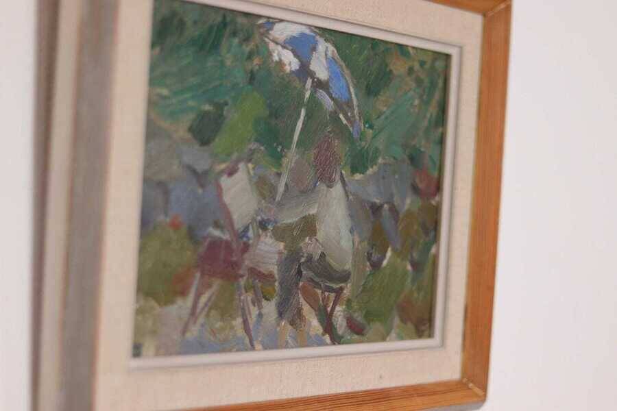 Original Swedish oil on panel – “Seated Figure” by Gösta Stawåsen – vintage & framed – 38 × 29 cm (15.0" × 11.4")