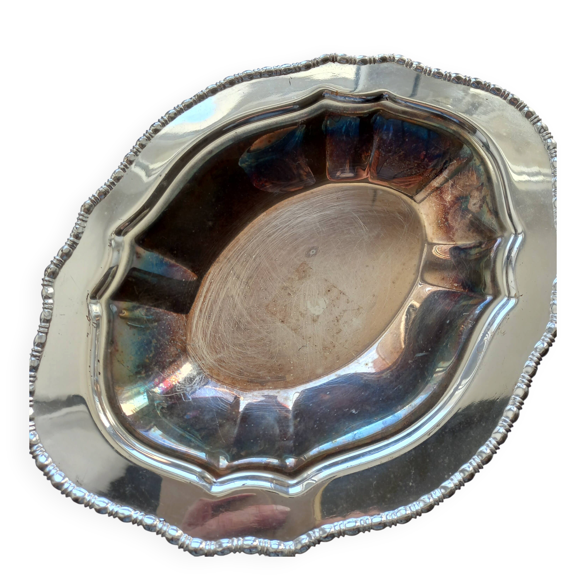 Vintage metal platter "silver on copper"