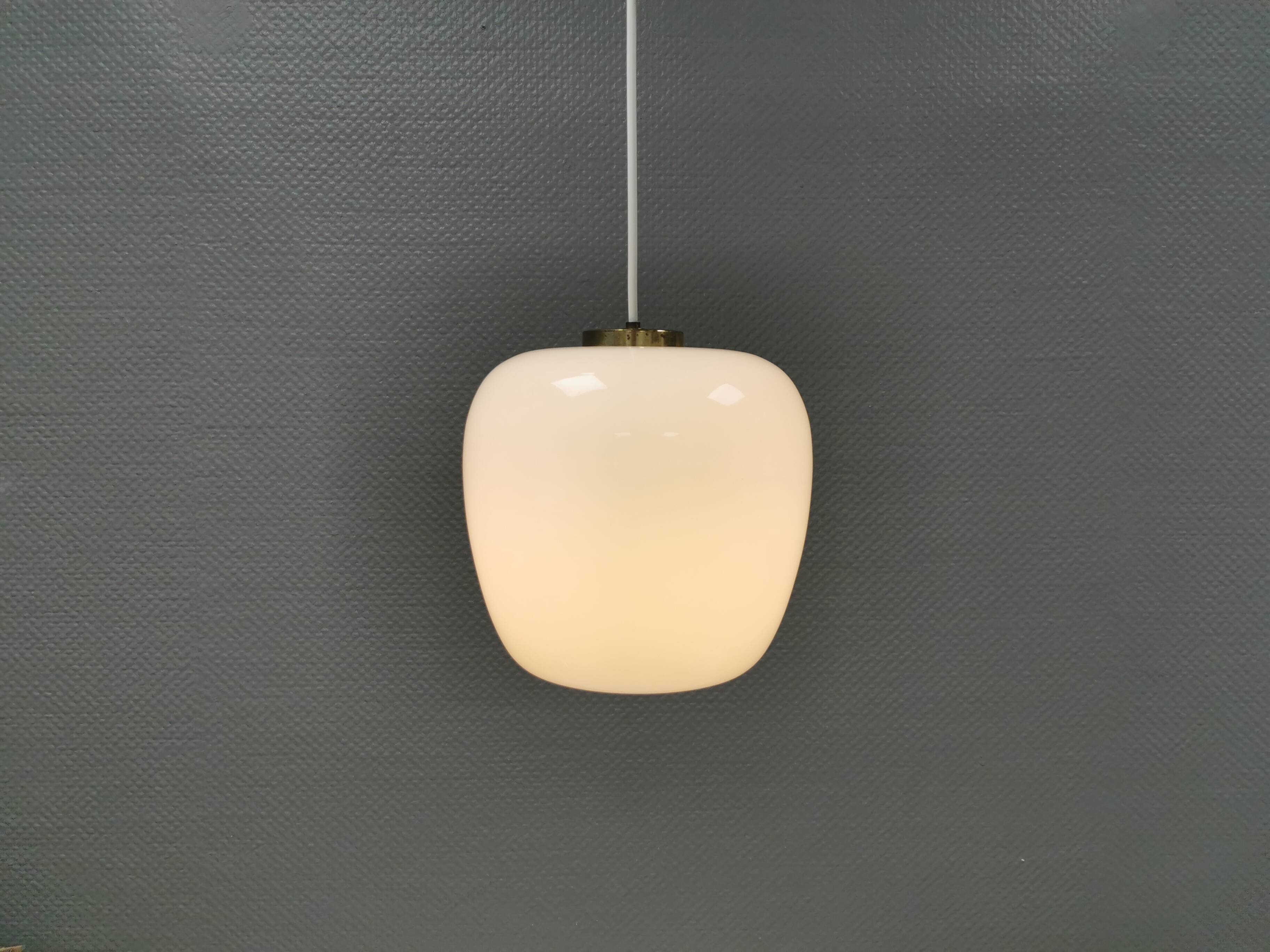 Hanging lamp in opal glass with brass top from Danish Fog&Mørup 1970s