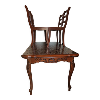 Red wood dining table with 4 chairs