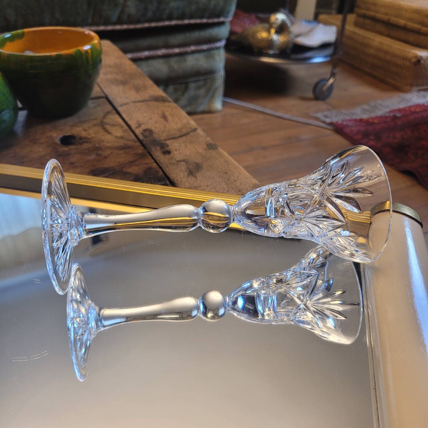 Large cut glass stemmed glass – star decoration – 1960s