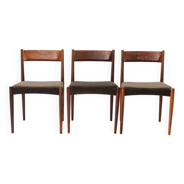 Ensemble de 3 chaises de salle à manger en palissandre vintage, années 1960, chaises mid-century modernes.