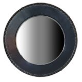 Round mirror from the 50s in leather Jacques ADNET