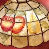 Vintage suspension in mother-of-pearl and brass with fruit decoration – retro light fitting from the 70s.