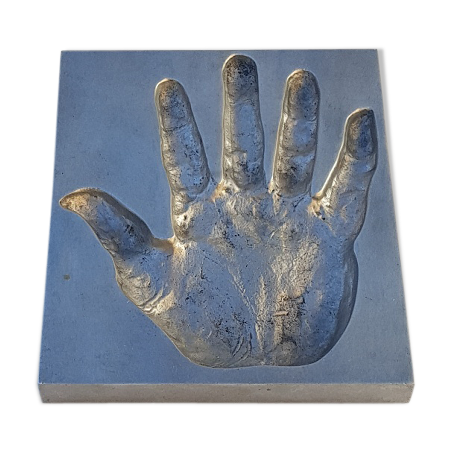 Trinket bowl hand print in 1970s aluminum