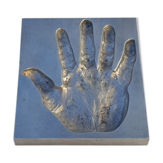 Trinket bowl hand print in 1970s aluminum