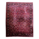 1920s Handmade Antique Wool Floral Rug, Red & Navy, 313 × 396 cm - 1C1303