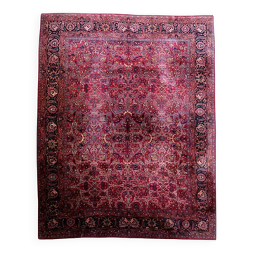 Tapis floral en laine antique fait à la main des années 1920, rouge et bleu marine, 313 × 396 cm - 1C1303