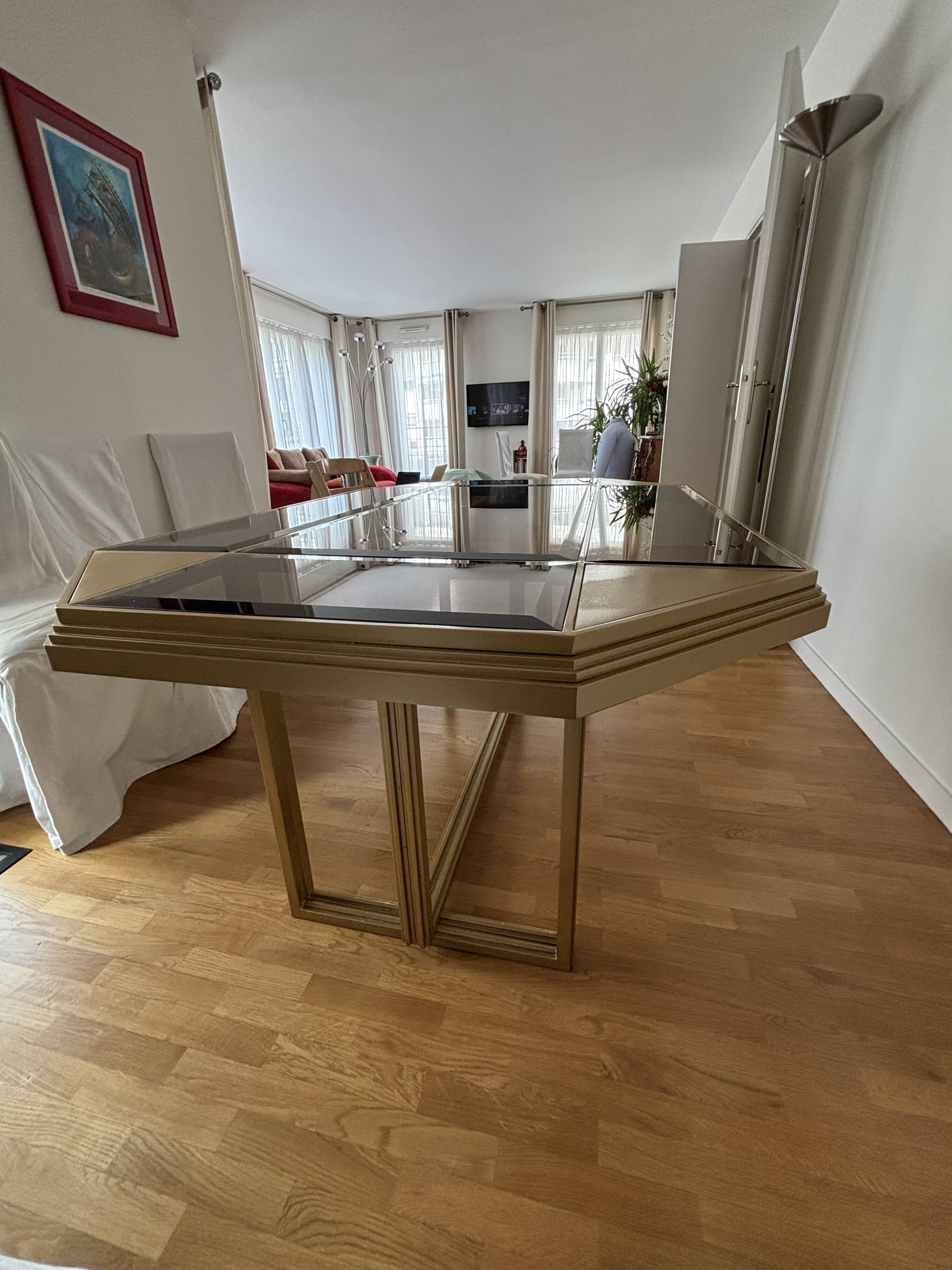 Dining table in brass and smoked glass, Italchrome