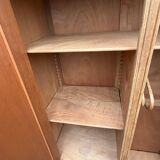 Parisian hotel wardrobe with bevelled mirror, solid raw oak, 1920.