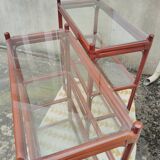 Rattan shelf with 4 clear glass shelves