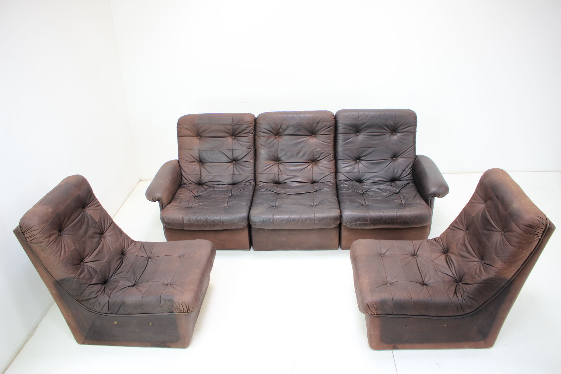 1980s Leather Modular Five Seater Sofa