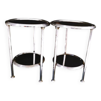 Guéridons modernistes en métal et miroir Art déco, vers 1930