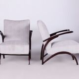 Pair of Grey ArtDeco Beech Armchairs, Jindrich Halabala, UP Zavody, 1930s