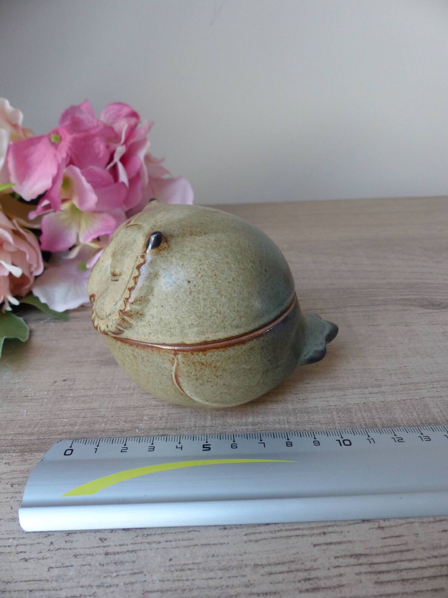 Vintage Japanese pottery owl sugar bowl 1970, zoomorphic owl sugar box
