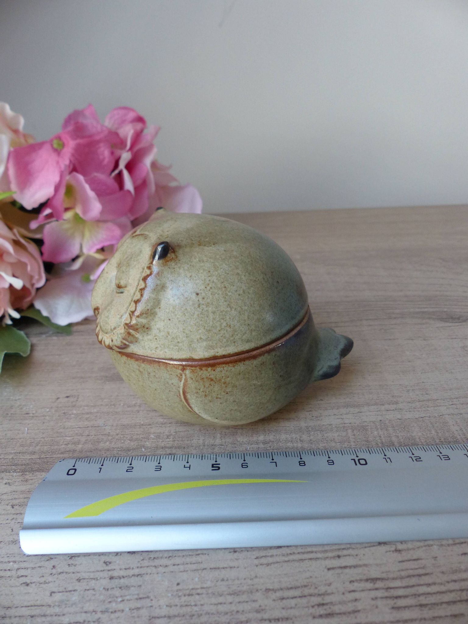 Vintage Japanese pottery owl sugar bowl 1970, zoomorphic owl sugar box