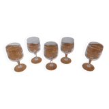 Set of 5 old port glasses with engraved crystal stems