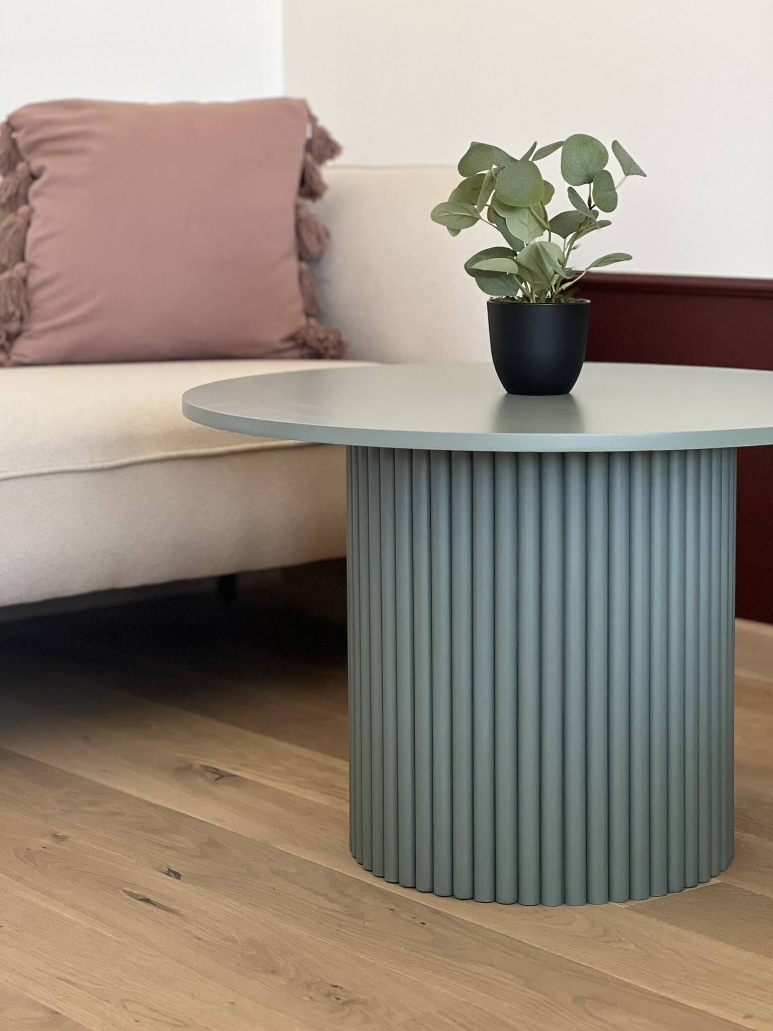 table basse ronde cannelée vert vente Ø 70 cm