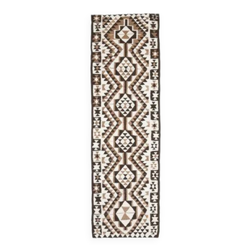 Vintage Turkish Oushak Handmade Wool Cotton White Runner Rug 100x334